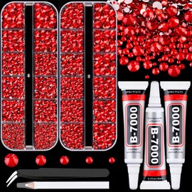 Resin Rhinestones for Crafting with B7000 Jewelry Glue, 2 Boxes Red Flatback Crystals with 3Pcs 10ml Glue for Bedazzling Crafts DIY Nail Art Makeup，Non Hotfix Gems for Clothing Shoes