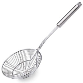 TEMCHY Spider Strainer Skimmer Ladle, 5.5 Inch Stainless Steel Solid Skimmer Basket with Long Handle for Everyday Frying Steaming and Scooping