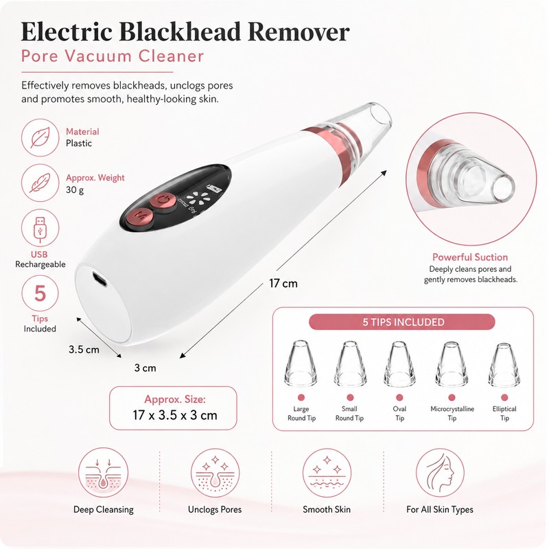 USB Rechargeable Blackhead Remover – Adjustable Suction Pore Vacuum Cleaner