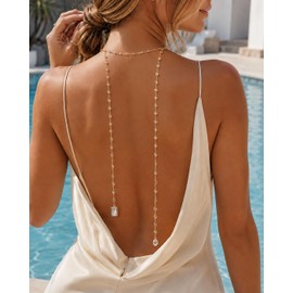 XSBODY Gold Back Necklace for Women Elegant Rhinestone Back Chain for Backless Dress Wedding 14K Gold Plated Backdrop Necklace Back Body Chain Jewelry for Women Beach Vacation Parties