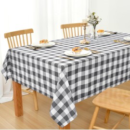 DWCN Checkered Rectangle Tablecloth - Waterproof,Spillproof Anti-Shrink Soft and Wipable Table Cover for Kitchen Dining, Party, Picnic, 54 x 80 Inch, Grey and White