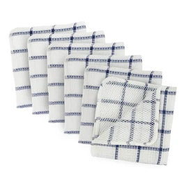 DII 100% Cotton, Machine washable, Basic Everyday Kitchen Towels Scrubber Dish Cloths, 12 "x12 Black And White Plaid Set of 6