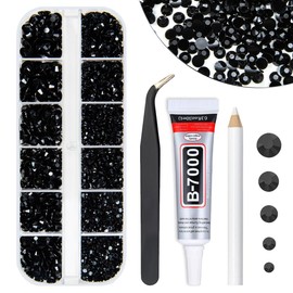 qiipii Pure Black Resin Rhinestones w B7000 Jewelry Glue for Bedazzling Crafting 2mm 3mm 4mm 5mm 6mm Flatback Jelly Stones Diamonds Gems Charms for Nails Face Eyes Makeup Body Tumblers Decor Crafts