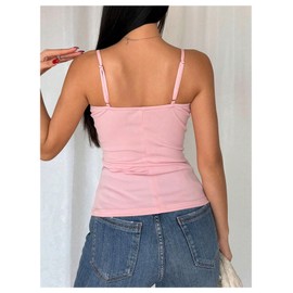 SOLY HUX Women's Summer Square Neck Camisole Sleeveless Button Going Out Cami Top Aesthetic Clothes Light Pink Medium