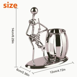 AlleTechPlus Metal Art Crafts Pencil & Pen Holder Display - Decorative Saxophone Theme Desktop Supply Organizer