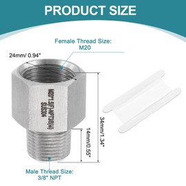 uxcell Pipe Fitting Reducing Adapter, 3/8" NPT Male x M20 Female 304 Stainless Steel Reducer Connector for Water Oil Air Pressure Gauge, Silver