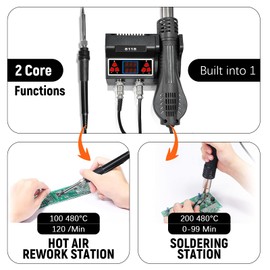 JAOGAUS 2 in 1 Hot Air Soldering Station, 700W LED Digital Soldering Iron Station Kit with 5 Extra Soldering Tips and 3 Hot Air Nozzles, Adjustable Temp Rework Station Hot Air Gun Fast Heating UK Plug