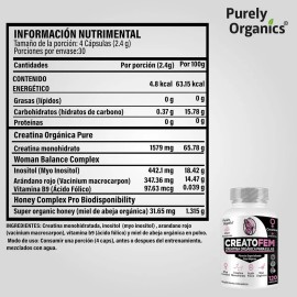 Creatofem Creatina Para Mujeres, Inositol 120 Caps Sabor Cápsulas