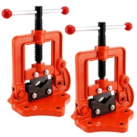 MUKLEI 2 Pack 0.4 to 2.4 Inches Bench Pipe Vice, Heavy Duty Forged Pipe Vise Bench Yoke Vise Threader Pipe Plumbing Vise Tools for Cutting, Fixing Pipes from 10 to 60mm, Orange