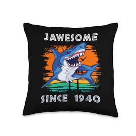 Awesome sharks fan since 1940 Jawsome Awesome Since 1940 Sharks sea Ocean Fans Big Teeth Throw Pillow, 16x16, Multicolor