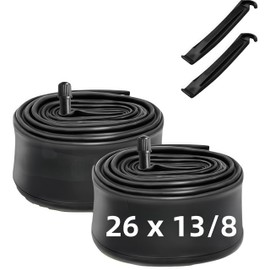 Loopunk 2 x 26 x 1 3/8 Bicycle Tube: Bicycle Tube Butyl Rubber 32mm Schrader Valve + 2 Tire Levers - Perfect for Light & Mamachari