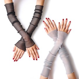 Teegxddy 2 Pairs of Tül Fingerless Arm Warmers, Arm Sleeves, UV Protection, Arm Sleeves, Summer for Perfect Party, Outdoor Sports Activities, black