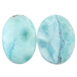 CRYSTALIS 2pcs, Oval, Natural Blue Larimar Loose Gemstone Wholesale Bulk Cabochons Jewelry Making Supply, Chakra Healing Polished Stones, Wire Wrapping, DIY, Gem Collection, 20mm+