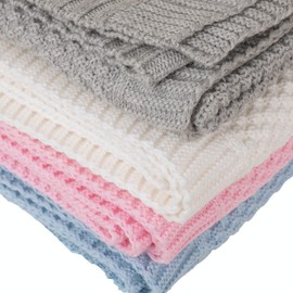 FlyIdeas | Newborn Knitted Baby Blanket 90x70 cm - Soft Warm and Cosy for Boys & Girls Nursery Blanket for Prams/Strollers/Travel/Cribs/Baskets