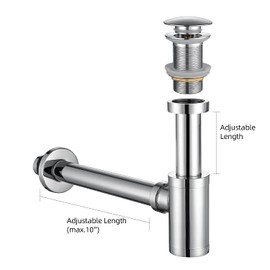 Miraga Bathroom Sink Stopper P-Trap Complete Set Adjustable 1-1/4 Sink Drain Kit Tube Solid Brass Bottle Trap w/Pop Up Drain Stopper Set, No Overflow Version, Chrome Silver