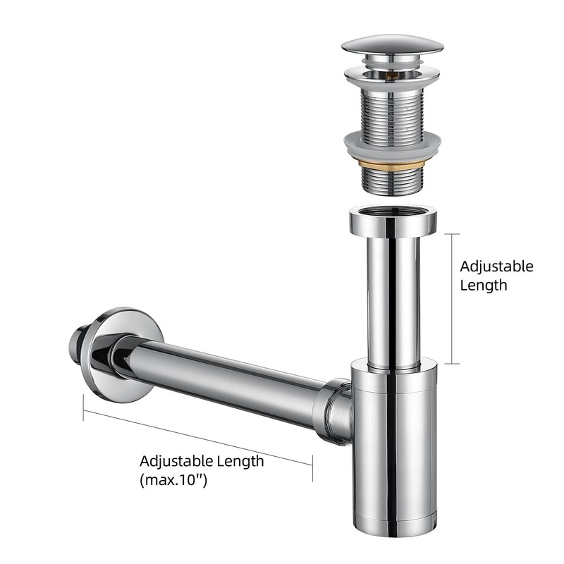 Miraga Bathroom Sink Stopper P-Trap Complete Set Adjustable 1-1/4 Sink