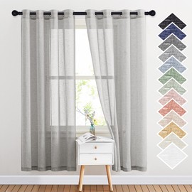 NICETOWN Linen Textured Semi Sheer Curtains 72 inches Length, Eyelet Top Bedroom Window Privacy Translucent Light Filtering Flax Sheer Drapes for Guest Room, 52 inches Wide, 2 Panels, Grey