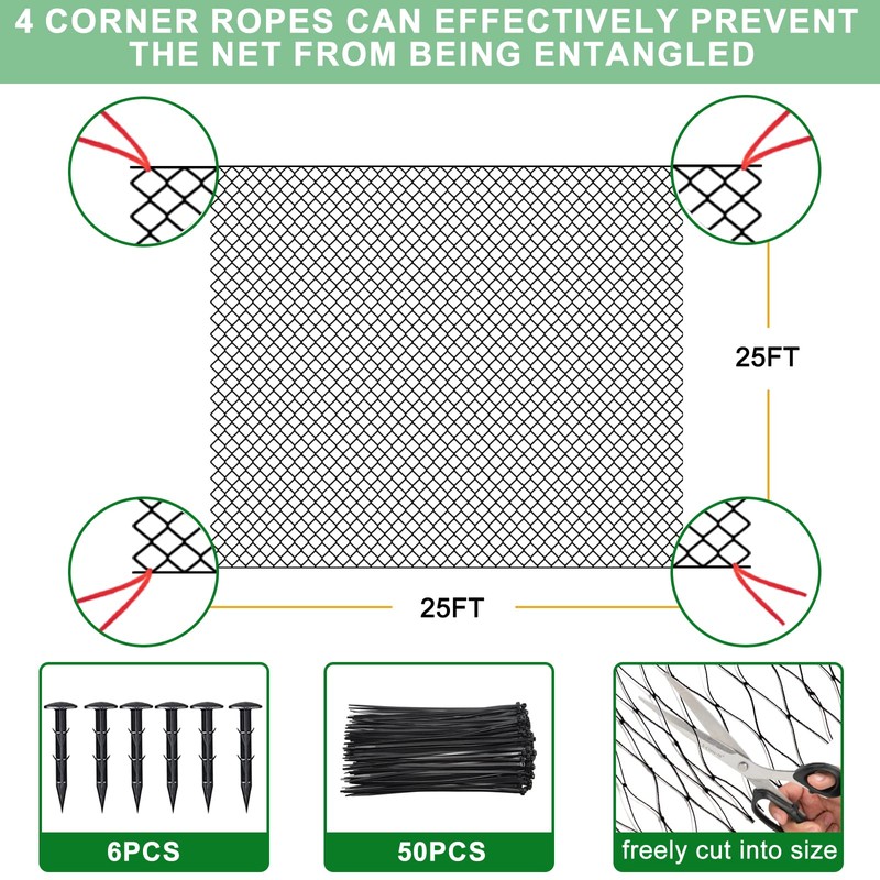 BSTPCOO 25'x25' Bird Netting for Chicken Coop, Nylon 3/4" Mesh