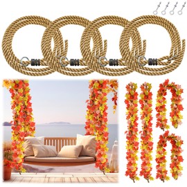 Seenelling 4 Pack Porch Swing Bed Rope Hanging Kit with Fall Maple Leaf Garland Decoration, 800 lbs Adjustable Heavy Duty daybed Swing Rope Straps for Porch Thanksgiving Garden Playground,10ft Length
