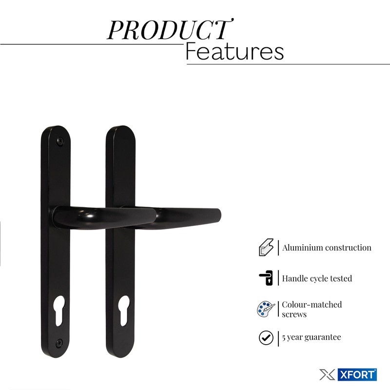 XFORT Uros Matt Black UPVC Door Handle, (PZ 92mm, 211mm