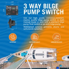 Better Boat Bilge Pump Switch 3 Way with Panel and 12v LED Lights and Rocker Bilge Switch