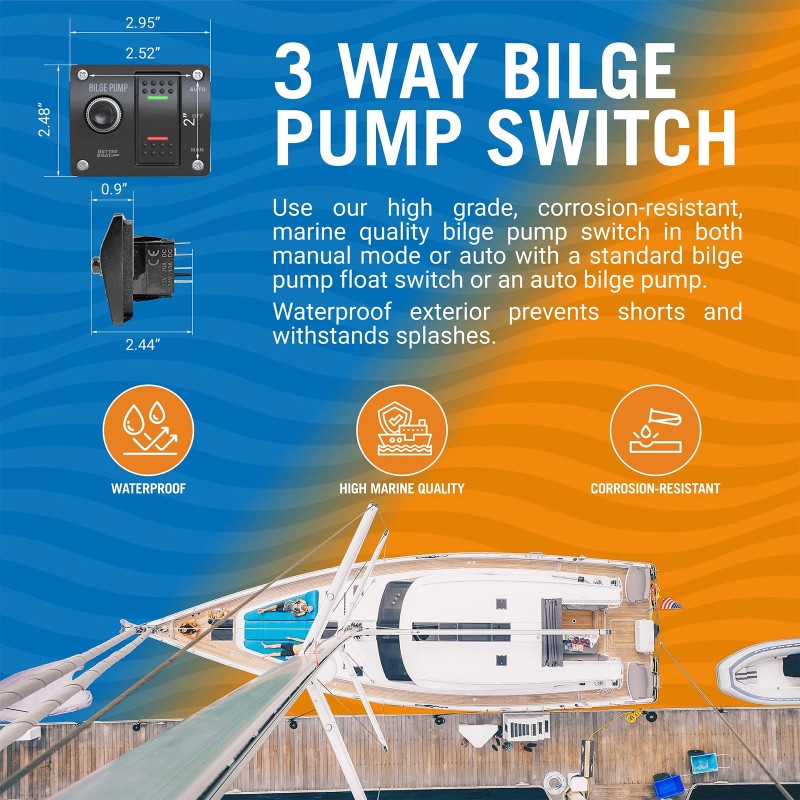 Better Boat Bilge Pump Switch 3 Way with Panel and