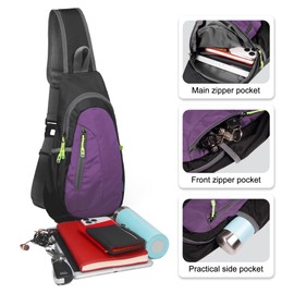 TITECOUGO Small Sling Bag Lightweight Crossbody Bag for Womens Men Hiking Backpack Travel Shoulder Bag Chest Daypack for Gym Work Casual Cycling Outdoor Sports Black Purple
