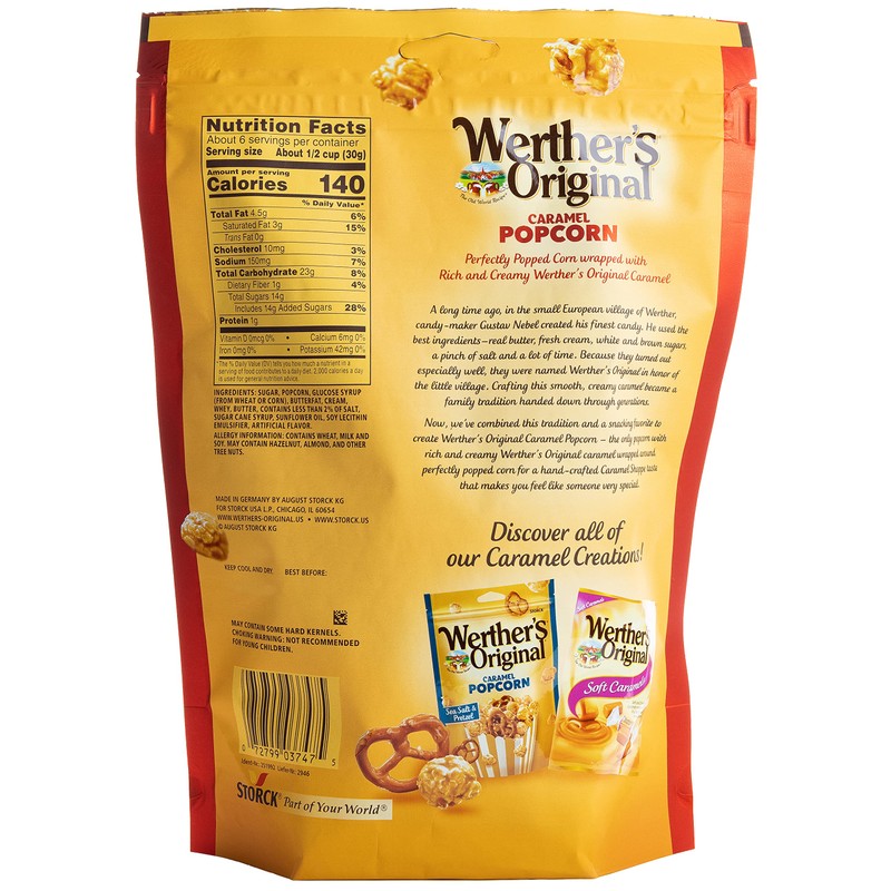 Werther's Original Caramel Popcorn Pack of 6 Bags of Classic