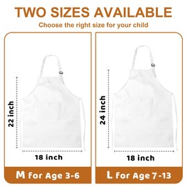 Mehanew 2Pack Kids Aprons Children Artists Aprons with Pockets Adjustable Girls Boys Toddler Apron for Cooking Kitchen Baking Painting, White, 3-6 Years