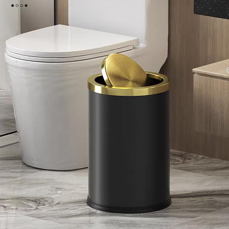 LEASYLIFE 9L/2.4GAL Black Bathroom Trash Can,Gold Small Trash Can with