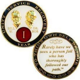 25 Year AA Founders Medallion Red and White Tri-Plate Sobriety Chip