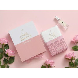 Biblia Quinceañera con Caja de Regalo RV1960 imit. piel rosa dorado con índice