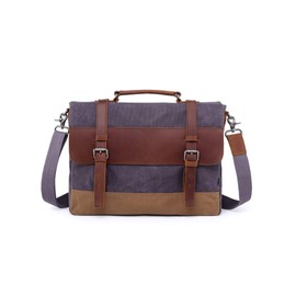 TSD Brand Fountain Valley Waxed Canvas Briefcase Messenger Bag Tote (Grey)