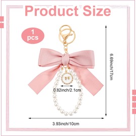 Xinjoduz Key Fob, Pink, Bow Beads Key Ring, Cute Keychain, Aesthetic Car Key Pendant, Bracelet Accessories, Gift for Women, Girls, Handbags Pendant, pink, Unit size