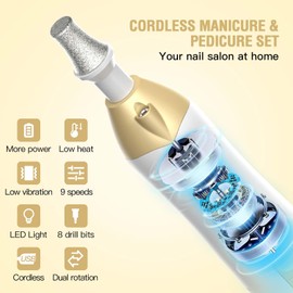 Mfish Callus Remover for Feet, Electric Foot Callus Remover - 8 Grinding Heads, 9 Speeds, Rechargeable Foot File - Professional Pedicure Tool for Hard Skin, Calluses & Cracked Feet