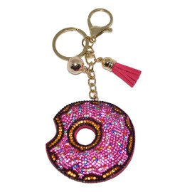 Popfizzy Pink Donut Keychain for Women and Girls, Bling Backpack Keyrings, Purse Charm, Fun Key Fob, Rhinestone Donut Gifts