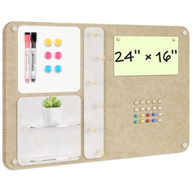 DOLLAR BOSS Felt Bulletin Board 24 x 16 in Foldable Cork Boards for Walls Soundproofing Magnetic Whiteboard Dry Erase, Peg Board Acrylic Shelf for Office, Home with Push Pins Magnets Markers, Latte