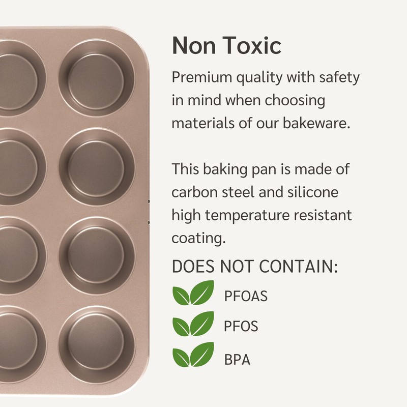 HAPPIELS Non Toxic Nonstick 12 Cup Muffin Pan | PFOA
