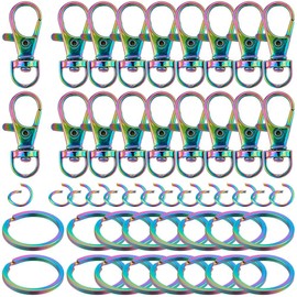 SUNNYCLUE 1 Box 75Pcs 25 Sets Swivel Clasp Hooks Rainbow Keychain Bulk Metal Jump Rings Stainless Steels Key Rings Lobster Clasps Hook Keyring for Crafts Party Wedding Favor Cars Home Doors Supplies