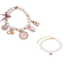 Walquicks Pearl Collars Pet Pearl Necklace Dog Princess Bow Necklace Sweet Bow Cute Collar Puppy Accessories