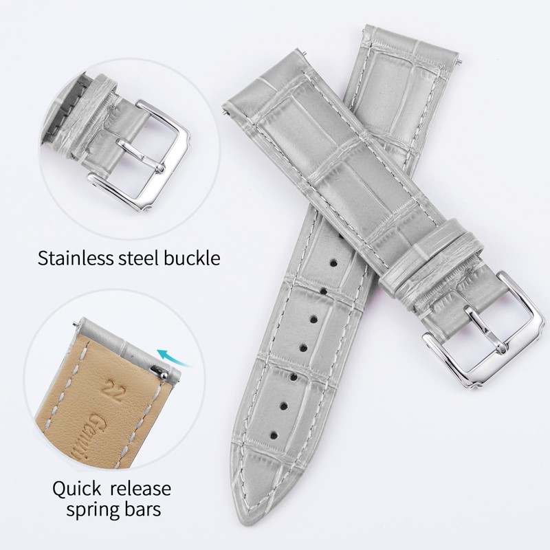 Binlun Genuine Leather Watch Strap, Quick Release, Replacement Strap for