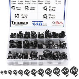 Tnisesm 140 Pcs 12Values 6-22mm Spring Hose Clamp Assortment kits Silicone Vacuum Hose Action Low Pressure Air Clip Clamp hoses clamps sleeving(Black)