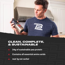TB12 Plant Based Protein Powder by Tom Brady, 24g of Vegan Pea Protein, Low Sugar, Low Carb, Non-GMO, Meal Replacement, Keto Friendly, Paleo, Sugar Free, Vanilla Flavor (1.12 Ounce, Pack of 12)