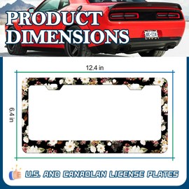 LIN KANG Folk Floral License Plate Frame Colorful Flowers License Plate Holder Universal Stainless Steel Auto Parts Rust-Proof Waterproof Car Decorative Tag Frame for Standard US 12x6 Inch