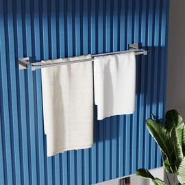 RUACQ Double Towel Bar, 24 Inch Towel Racks for Bathroom Wall Mounted, 304 Stainless Steel Bath Towel Rod with Square Base(Chrome)