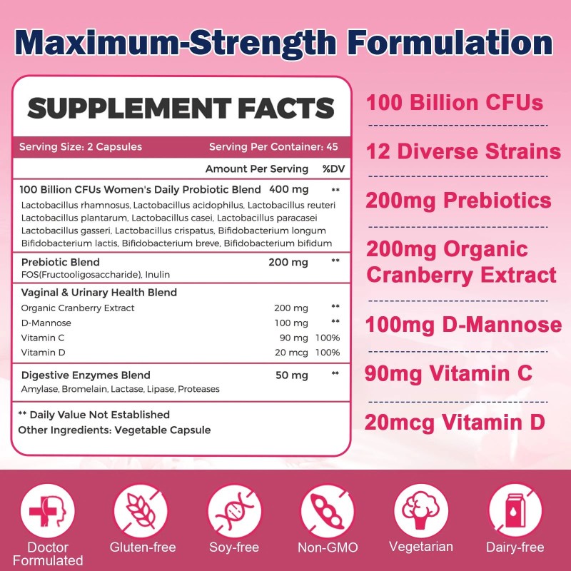 Zebora Vaginal Probiotics for Women 100 Billion CFUs, Probiotic for