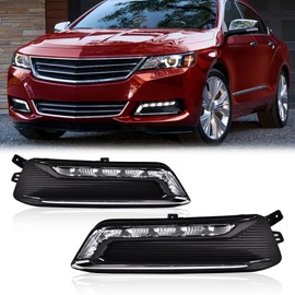 ALLGOOD DRL LED Fog Lights w/Bulbs, Compatible with Chevy Impala 2014-2020,Daytime Running Fog Light w/Wiring+Switch Black 1Pair