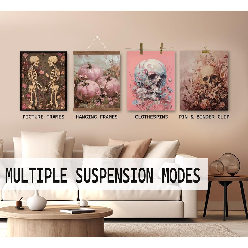 Pink Halloween Gothic Skull Wall Decor, 8x10 Set of 4