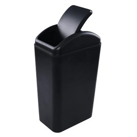 Cubo de Basura de Plástico, Bote de Basura Negro con Tapa Abatible, 14 Litros
