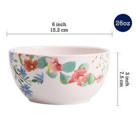 Bico Summer Provence Ceramic Bowls Set of 4, 26oz, for Pasta, Salad, Cereal, Soup & Microwave & Dishwasher Safe